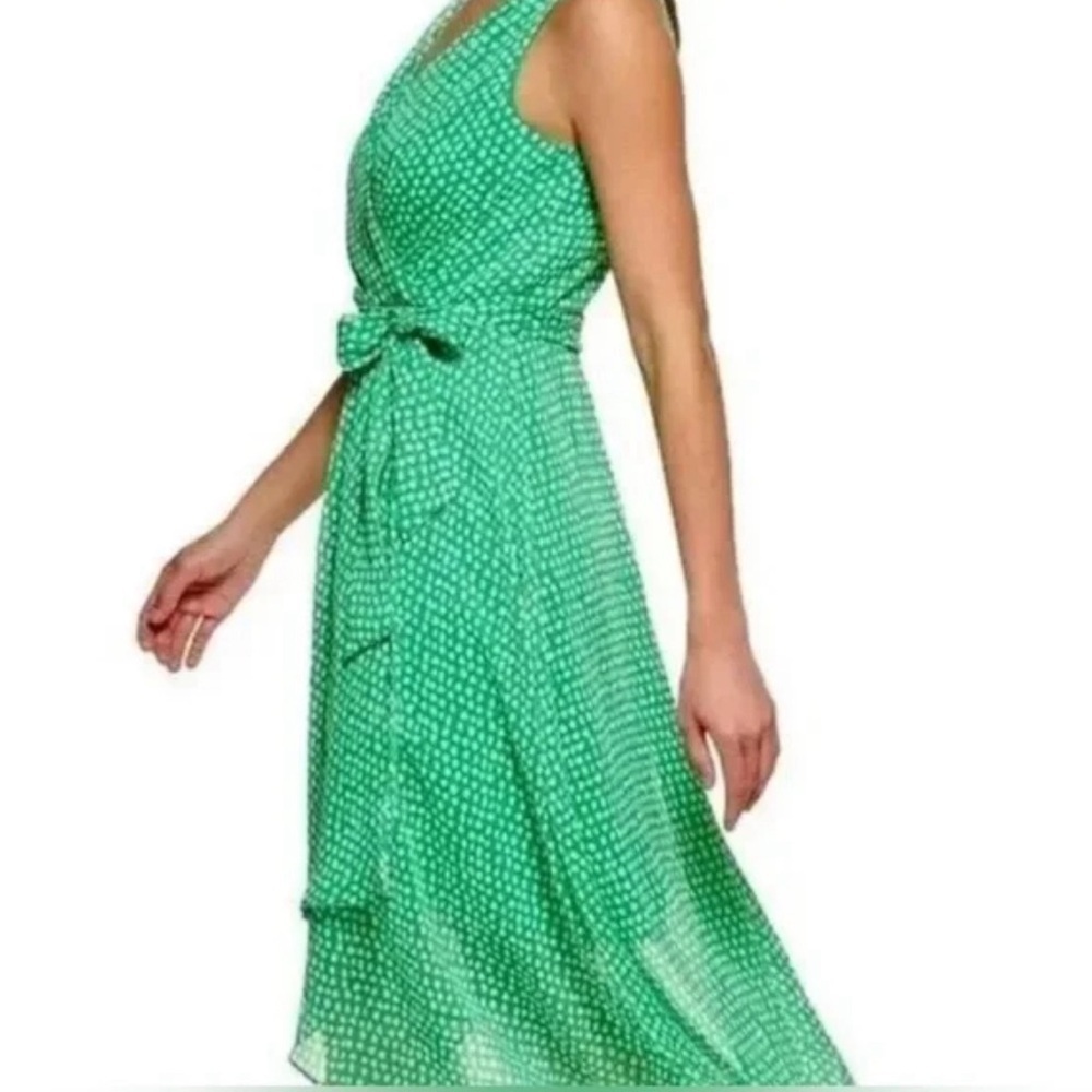 DKNY Floral Green & White Chiffon Tie Dress - Picture 3 of 9